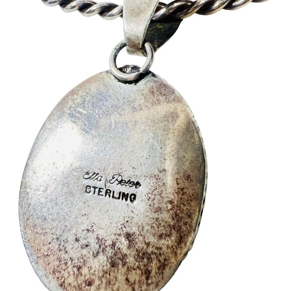 Vtg Navajo Ella Peter Blue Denim Lapis Pendant 925 Silver Twisted Torque Necklac - Picture 5 of 9